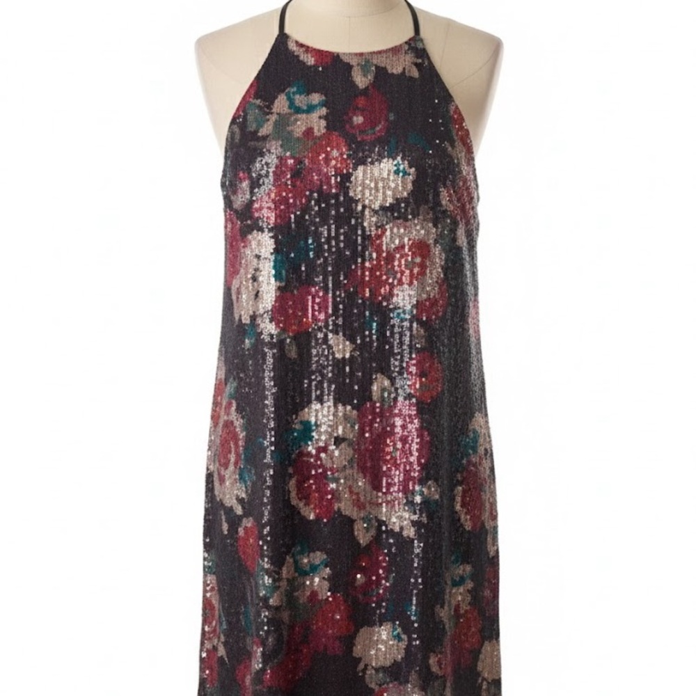 Multicolor Sequin Floral Midi Dress